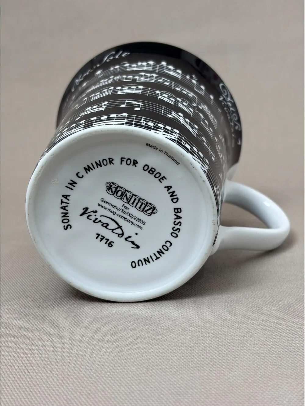 Konitz Vivaldi Sheet Music Coffee Mug Sonata in C Minor Oboe Porcelain Cup 11 oz